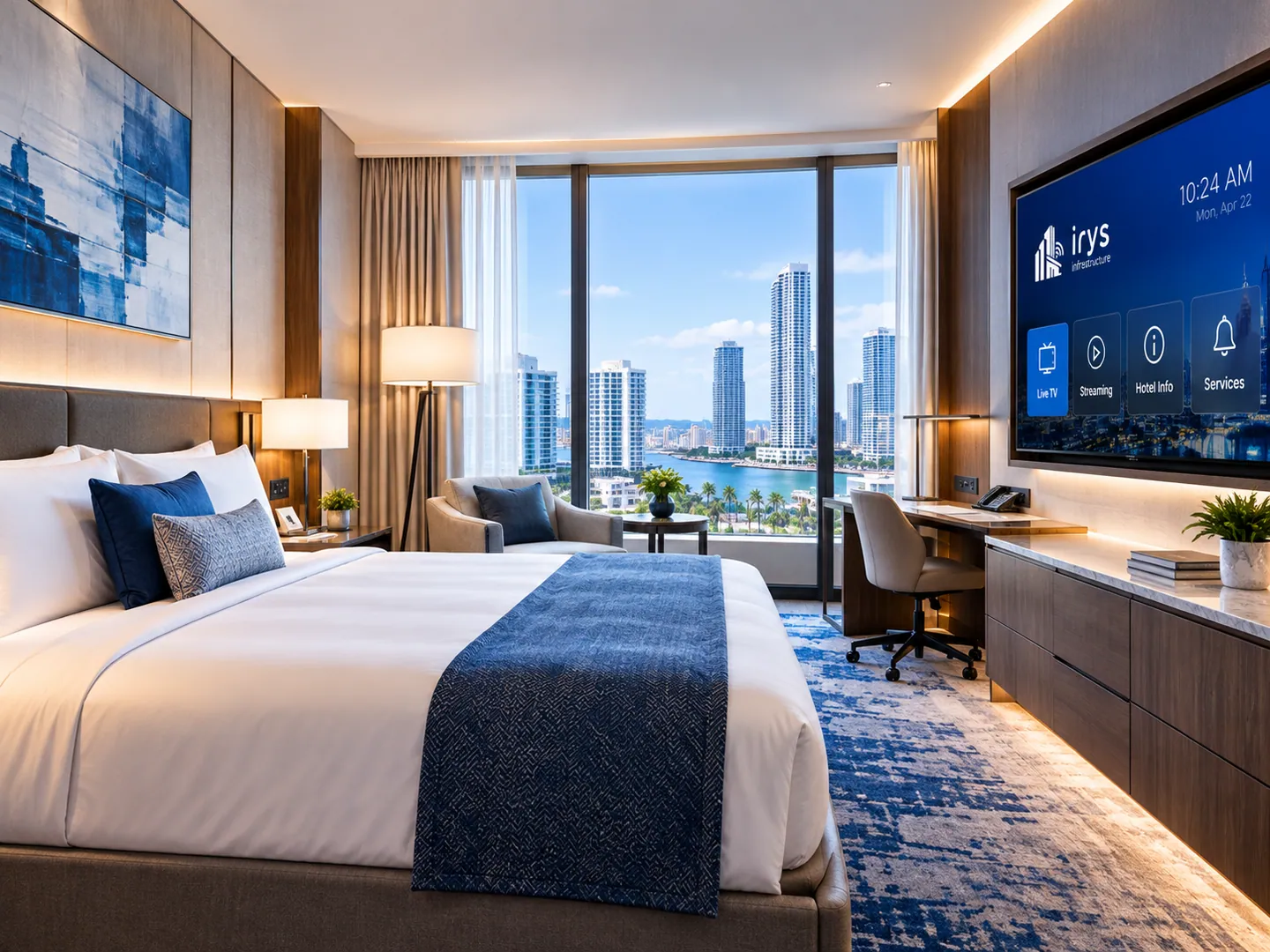 Hotel guest room with television