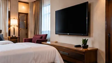 Modern hotel guest room with television